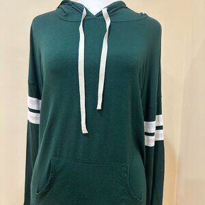 Pink Republic Women’s Hoodie Size S Green Ivory Striped Sleeve Pullover Kangaroo